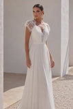 A-Line Sweep-Brush Train Chiffon Wedding Dress LD2676