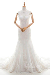 Trumpet-Mermaid Court Train Tulle Lace Wedding Dress LD4342 - COCOMELODY