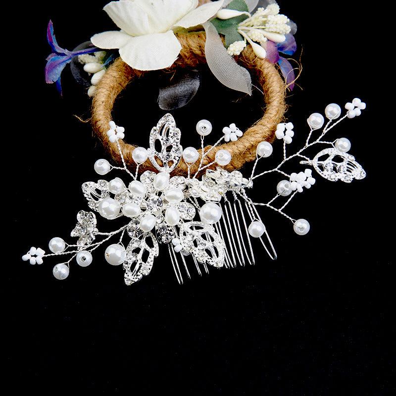 Bridal headdress pearl handmade leaf comb 749571815454 - COCOMELODY