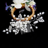 Bridal headdress pearl handmade leaf comb 749571815454 - COCOMELODY