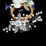 Bridal headdress pearl handmade leaf comb 749571815454 - COCOMELODY
