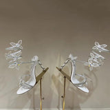 Rhinestone Ankle Strap Round Stiletto Heels 773927533050 - COCOMELODY