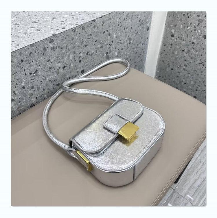 Leather half round saddle bag underarm bag 724733009492 - COCOMELODY