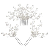 Wedding Hair Comb Pearl Crystal Bride Hair Accessories Set of 3 755481715795 - COCOMELODY