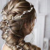Bride wedding headwear 1 meter long pearl copper hair chain handmade hair accessories 782453848826 - COCOMELODY