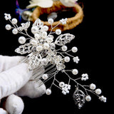 Bridal headdress pearl handmade leaf comb 749571815454 - COCOMELODY