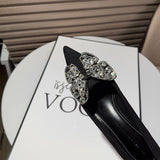 Black Suede Rhinestone Bowknot Pointy Stiletto Heels 770222542136 - COCOMELODY