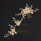 Gold Leaf Hair Comb Handmade Bride Crown Headpiece Flower comb set 690525637756 - COCOMELODY