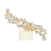 Leaf Hair Comb Alloy Five Petals Flower Rhinestone Accessories 742866021338 - COCOMELODY