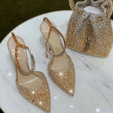 Glitter Ankle Strap Pointy Stiletto heel Sandals 772939443259 - COCOMELODY