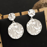 Metallic atmosphere exaggerated earrings Fashion round pattern medium long earrings 677325329302 - COCOMELODY