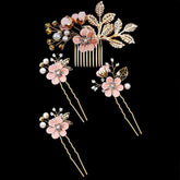 Wedding Hair Comb Pearl Crystal Bride Hair Accessories Set of 4 709072032456 - COCOMELODY
