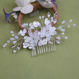 White pearl Pan Hair comb ornaments Handmade flower headdress bridal ornaments 728343527290 - COCOMELODY