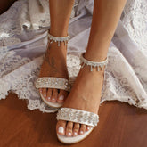 White Crystal Round Flat Shoes Sandals 708749254657 - COCOMELODY