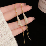 Miniature Zircon Triangular Long Tassel Ear Hook 807973724138 - COCOMELODY