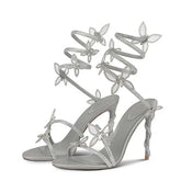 Rhinestone Ankle Strap Round Stiletto Heels 773927533050 - COCOMELODY