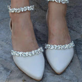 Rhinestone Ankle Strap Pointy Flat Shoes 728300420906 - COCOMELODY