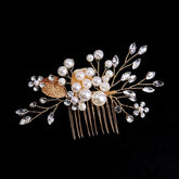 Gold leaf updo hair comb ornaments handmade rhinestone headdress bridal accessories 698964279630 - COCOMELODY