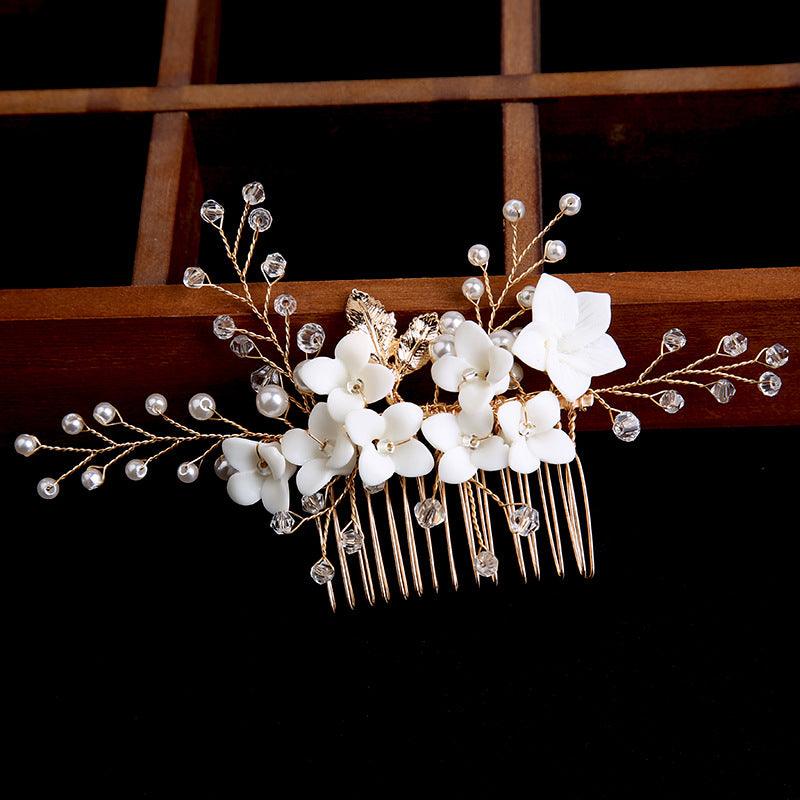 Bridal accessories Gold leaf hair up hair comb Handmade rhinestone headdress flower comb 698449649574 - COCOMELODY