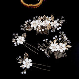 Leaf curly hair comb headwear bride Combs 4 Pieces 737108021960 - COCOMELODY