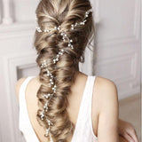 Bride wedding headwear 1 meter long pearl copper hair chain handmade hair accessories 782453848826 - COCOMELODY