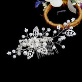 Bridal headdress pearl handmade leaf comb 749571815454 - COCOMELODY