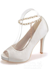 High Heel 11cm Heel Satin Peep Toe Bridal Shoes SWS16006 - COCOMELODY