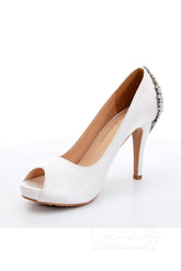 Stiletto Heel Satin Peep Toe Bridal Shoes SWS18001 - COCOMELODY