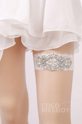 Lace Wedding Garter with Diamond and Pearls WD17011 - COCOMELODY