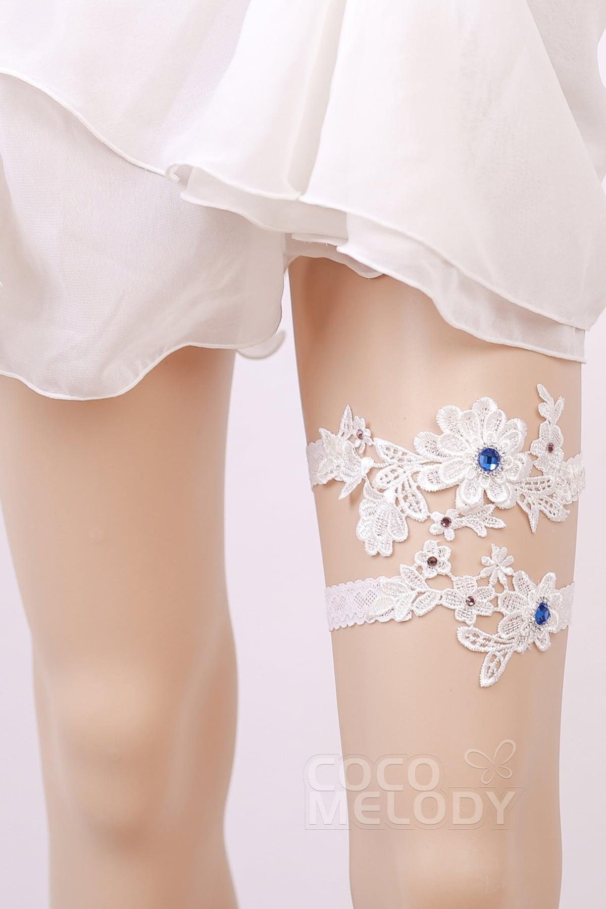Lace Wedding Garter with Diamond WD17015 - COCOMELODY
