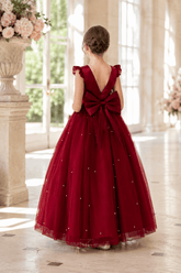 Romantic Tulle with Bow Back Pearl Accents Flower Girl Dresses 1029322248393