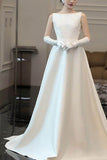 A-Line Chapel Train Satin Wedding Dress 732407195176 - COCOMELODY