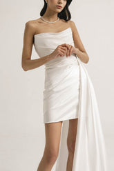 Sheath-Column Mini Satin Little White Dress 1695535361 - COCOMELODY