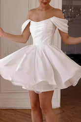 A-Line Mini Satin Little White Dress COCOMELODY 940188752947 - COCOMELODY