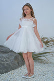 Ball-Gown Square Neckline Knee-Length Tulle Removable tail Flower Girl Dresses 776544998685 - COCOMELODY