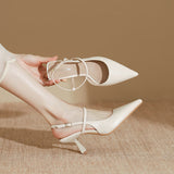Elegant Pointed Toe Slingback Low Heel Adjustable Strap Shoes 785497139986
