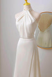 A-Line Sweep-Brush Train Satin Wedding Dress 735511460121 - COCOMELODY