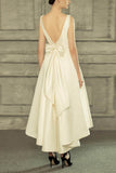 A-Line High-Low Satin Little White Dress 100066 - COCOMELODY