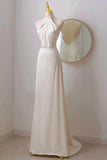 A-Line Sweep-Brush Train Satin Wedding Dress 735511460121 - COCOMELODY