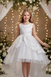 Princess Round Neck Sleeveless Double Layer Lace Overlay Hi-Low Tulle Flower Girl Dresses 1031501196583
