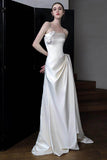 Sheath-Column Sweep-Brush Train Satin Wedding Dress 761888350591 - COCOMELODY