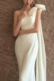 Sheath-Column Sweep-Brush Train Satin Wedding Dress 676826000886 - COCOMELODY