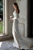 Sheath-Column Sweep-Brush Train Satin Wedding Dress 851237427674 - COCOMELODY