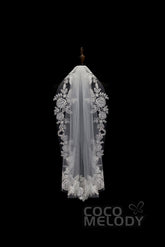 One-tier Lace Edge Tulle Hip Veils with Appliques AV180001 - COCOMELODY