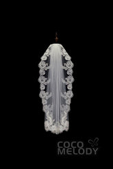 One-tier Lace Edge Tulle Hip Veils with Appliques AV180004 - COCOMELODY