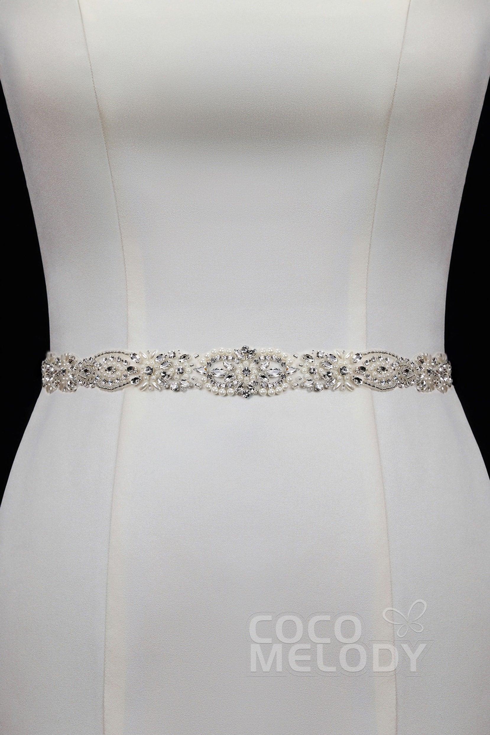 Ribbons Wedding Sash with Rhinestone Imitation Pearl YD18007 - COCOMELODY
