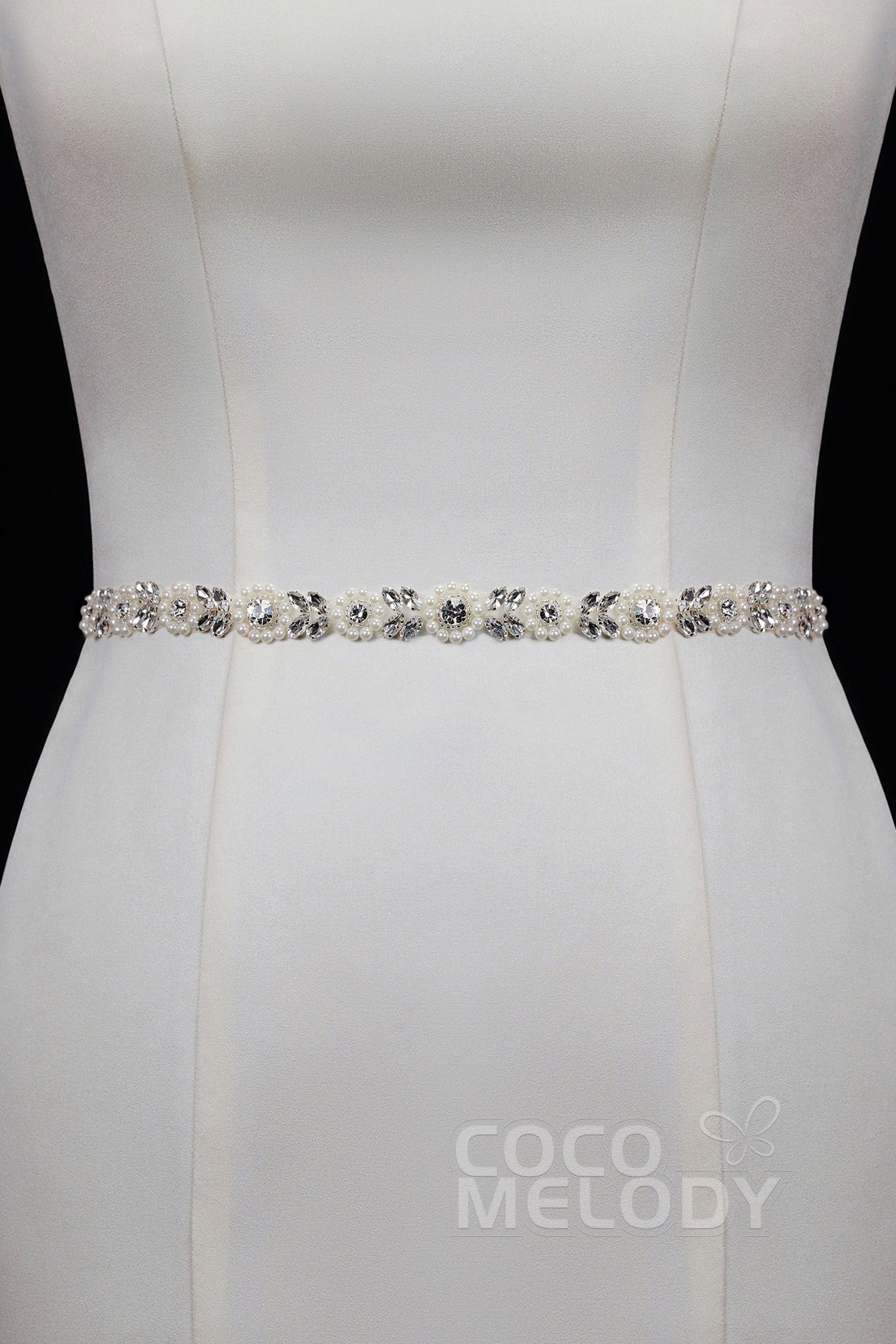 Tulle Wedding Sash with Rhinestone Imitation Pearl YD18005 - COCOMELODY