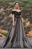 A-Line Sweep-Brush Train Tulle Gothic Wedding Dress LD5830 - COCOMELODY