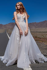 A-Line Court Train Organza and Tulle Wedding Dress LD5862 - COCOMELODY
