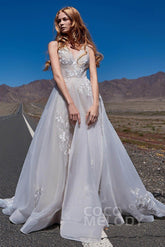 A-Line Court Train Organza and Tulle Wedding Dress LD5862 - COCOMELODY